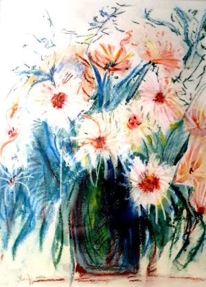 stillleben margariten vase